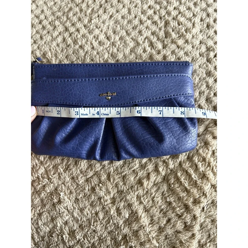 Juicy Couture Womens Blue Faux Leather Zip Pockets Wristlet Clutch Purse Bag
